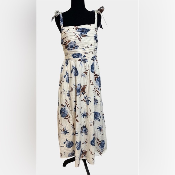 Abercrombie and Fitch Natural White Blue Floral Emerson Tie Strap Maxi Dress M - Picture 6 of 12